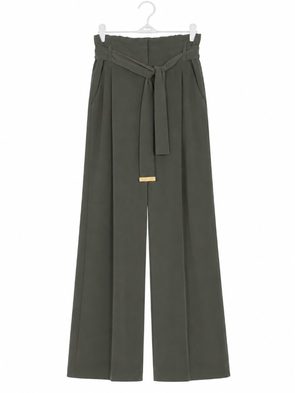 NWT MICHAEL MICHAEL KORS Minimalist Olive Green Paper Bag Wide Leg Pants Size M
